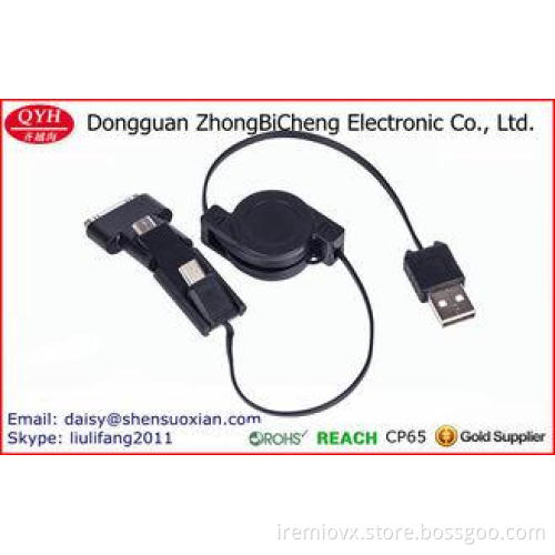 Multi-connectors usb retractable 3 in 1 travel charging kit